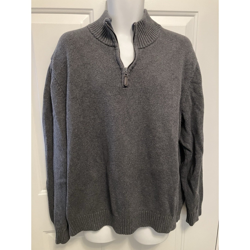 LL Bean‎ Men's XL 100% Cotton Gray 1/4 Zip Sweater Long Sleeve  EUC